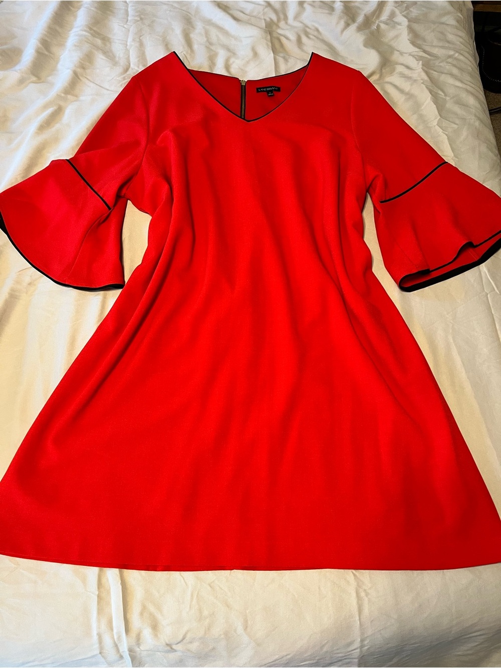 Lane Bryant Red V-Neck A-Line Dress with Black Trim